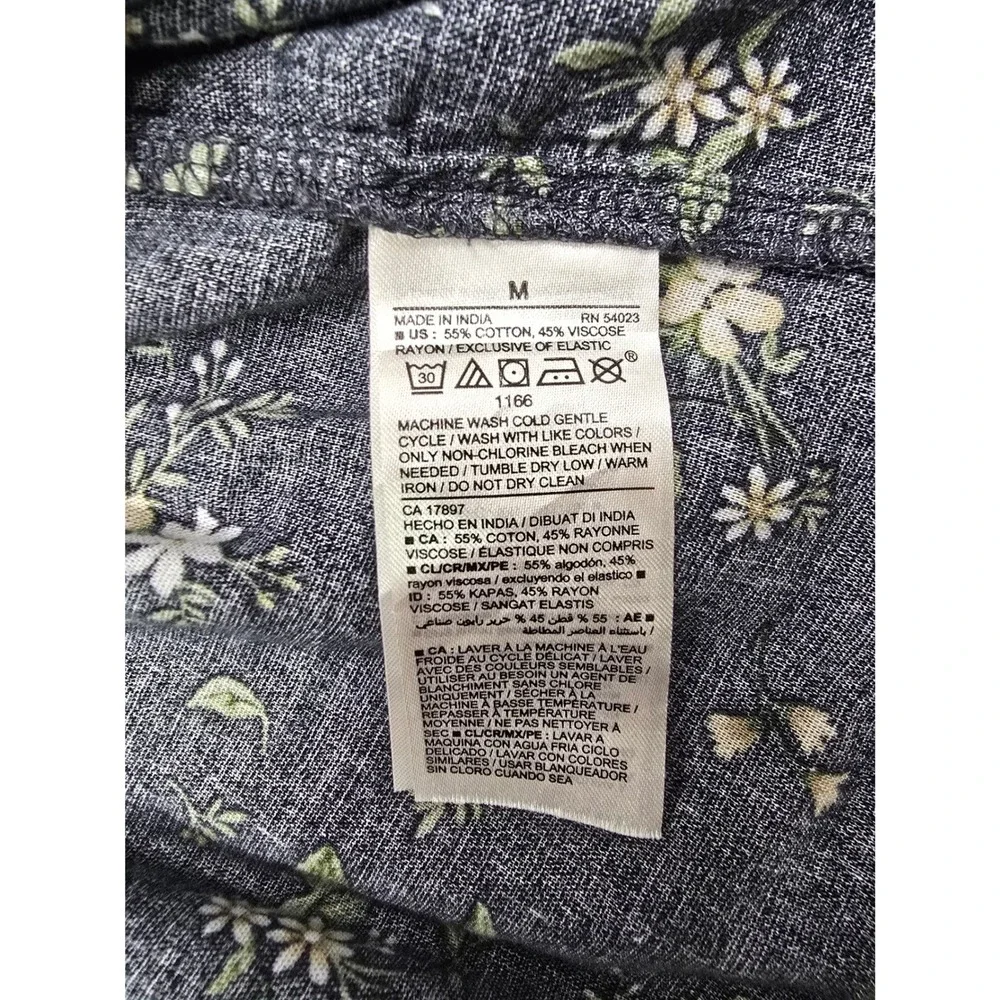 Old Navy Floral Puff Sleeve Smocked Back Peplum Top Navy Blue Medium